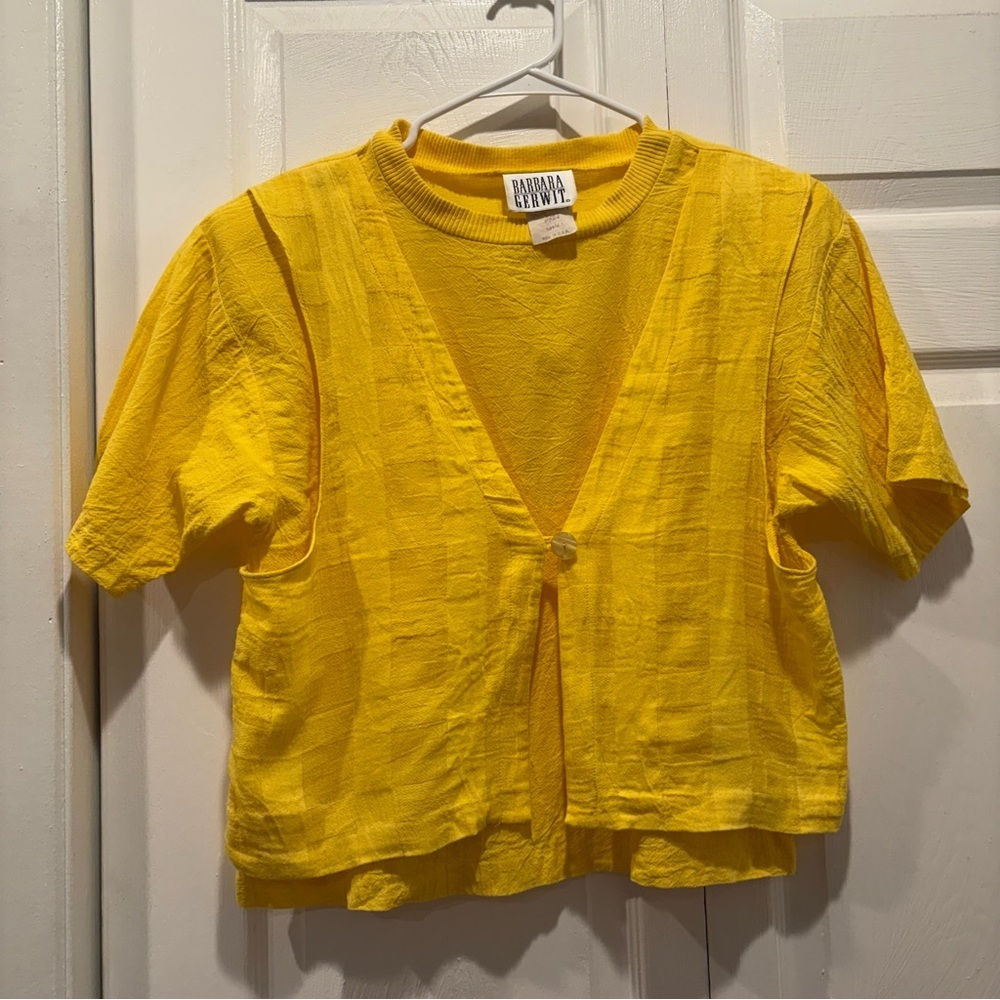 Vintage Barbara Gerwit Yellow Short Sleeve T-shirt Vest - Size Small